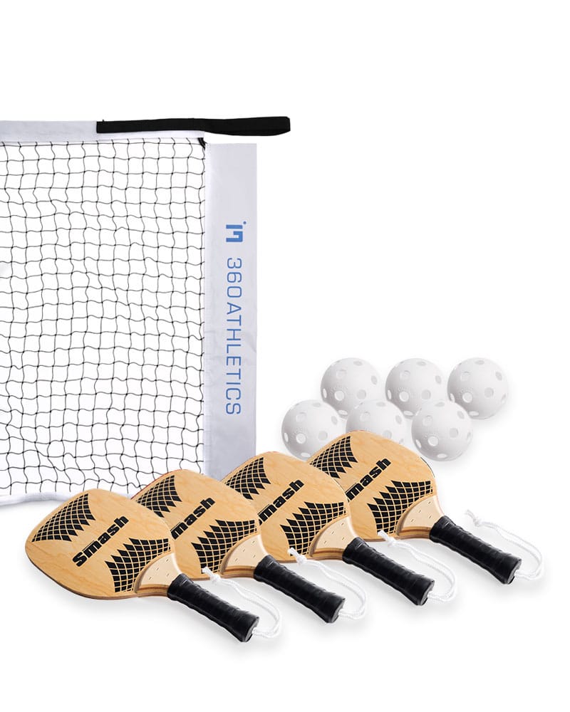 Pickleball Kit with Net, Four Paddles and 6 Whiffle Balls