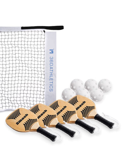 Pickleball Kit with Net, Four Paddles and 6 Whiffle Balls