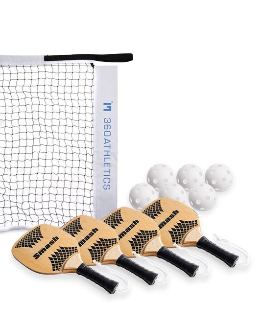 Pickleball Kit with Net, Four Paddles and 6 Whiffle Balls