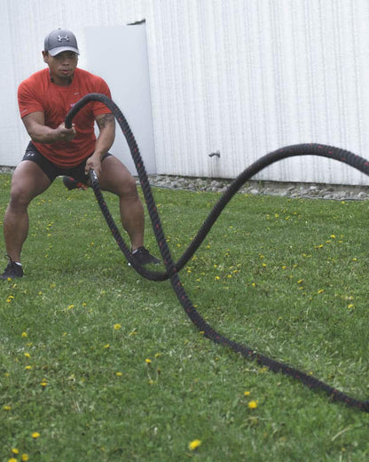 male using COREFX Battle Rope outside