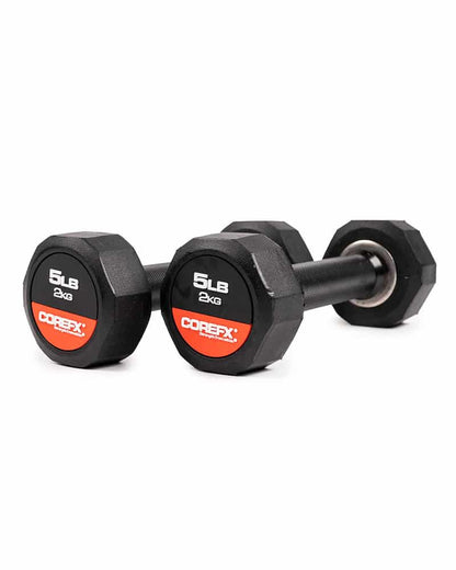 pair of 5 lb rubber dumbbells