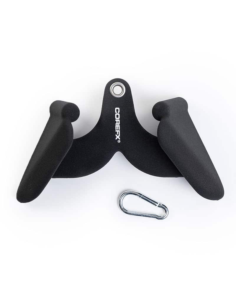 COREFX Lat Pull Narrow Handle gym cable attachment with carabiner