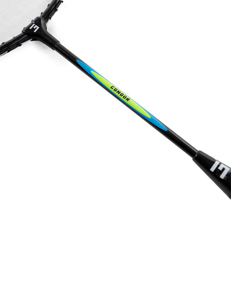 Close up look at the shaft on the Condor badminton racquet