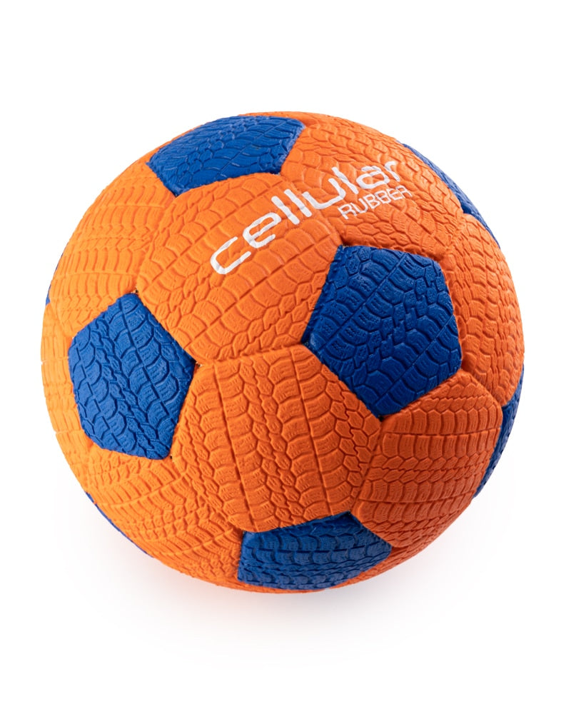orange and blue textured street soccer ball