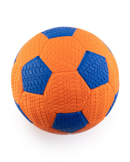 orange textured street soccer ball with blue panels