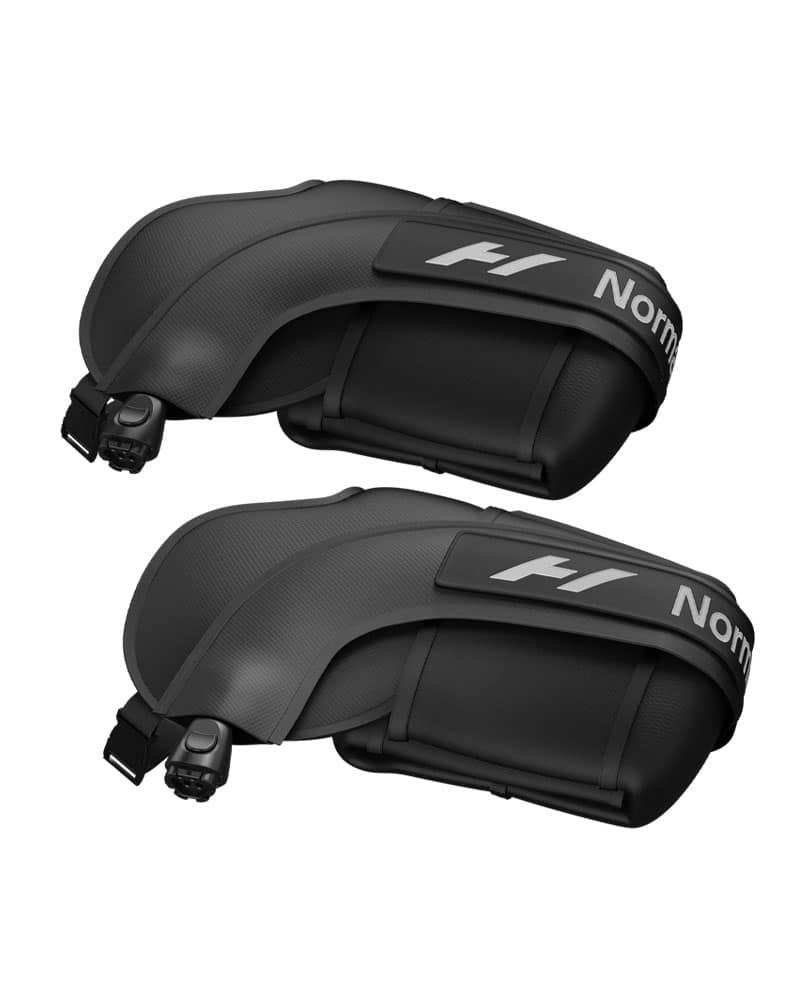 Two folded Normatec 3 Arm Attachments