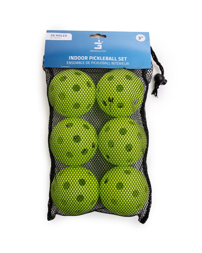 Six Indoor Pickleballs in mesh carry bag packaging
