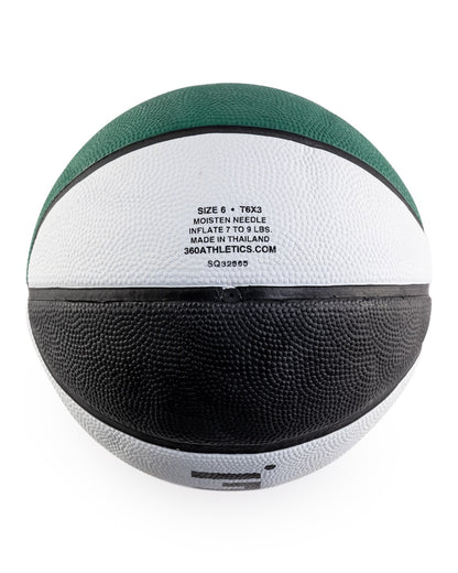Back of green black and white cellular basketball