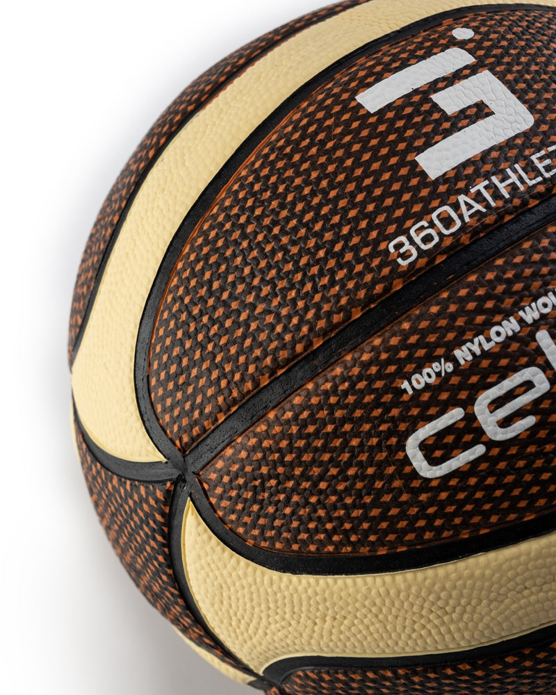 Close up of Brown and Cream Cellular Rubber Composite Basketball