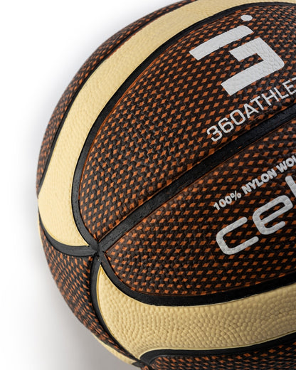 Close up of Brown and Cream Cellular Rubber Composite Basketball