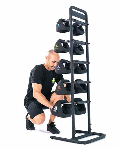 Man with YBell Vertical Rack