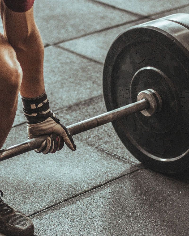 Rubber bumper plates loaded on barbell
